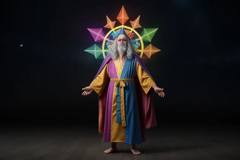 The flamboyant figure who dressed like a wizard to sell the unicorn hairs to the people and Elementary Man, the hero of our short detective stories for children