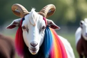 Goat with colorful hair near the horns revealed by Elementary Man